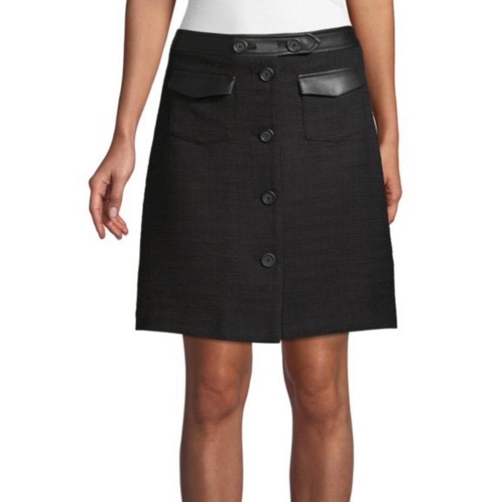 Karl Lagerfeld Black Tweed and Leather Skirt SZ10